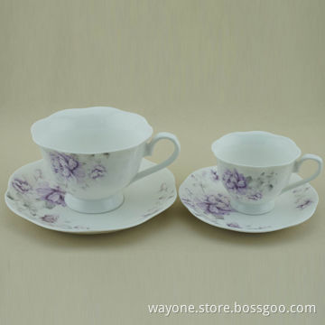 200cc tea cup and saucer, light purple color, flower design, new item, 2 designs